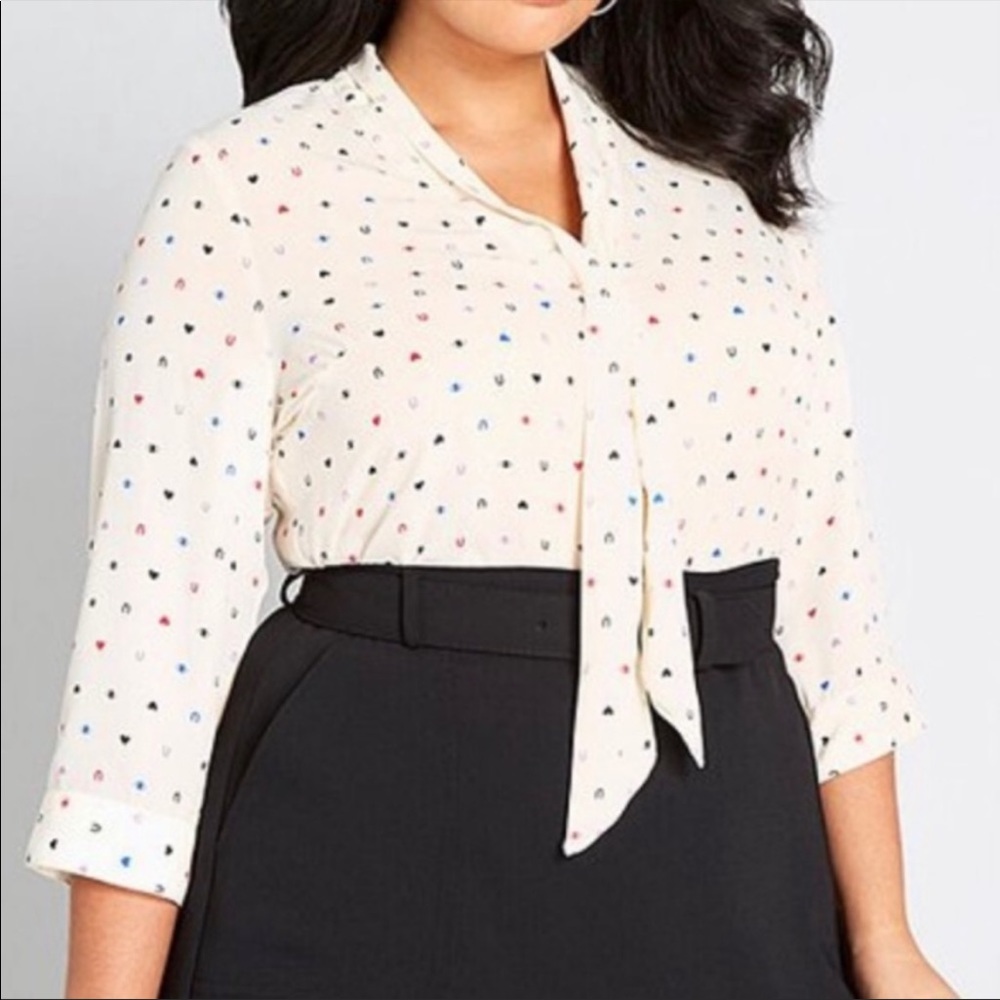 MODCLOTH | lvory Heart Eye
Pleasant Confidence Tie-Neck Button
Top Blouse